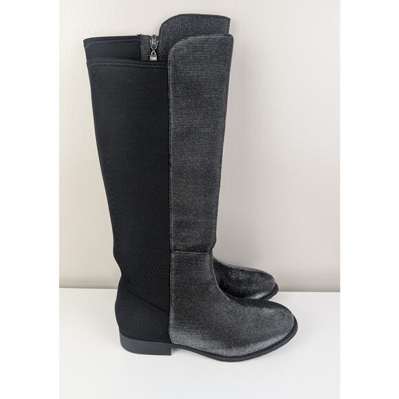 Stuart Weitzman 5050 Shimmer Riding Boots Black Metallic 4 US - Picture 2 of 13